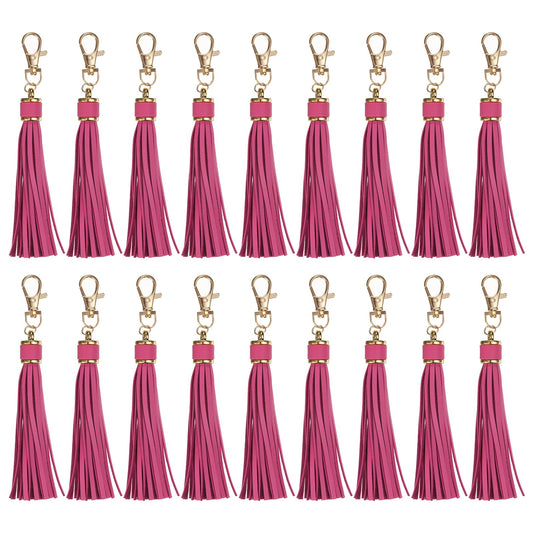 uxcell 18pcs PU Leather Tassels, 5.9 Inch Keychain Tassel Charm with Lobster Swivel for Jewelry Making, Handbag, DIY Crafts, (Rose Pink)