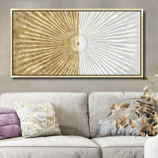 20"x40" Framed Canvas White and Gold Wall Art Symmetrical Line Abstract Modern Wall Decor Art for Living Room Bedroom Bathroom Office Wall Decor