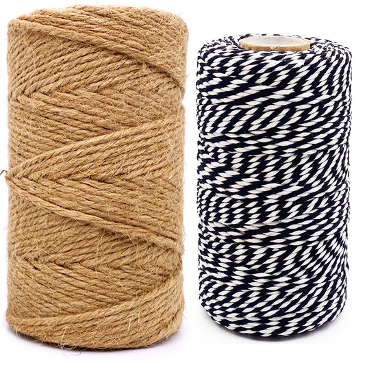 Twine String for Crafts,2.5mm Jute String and Black and White Cotton Twine for Arts Crafts,328 Feet Per Roll