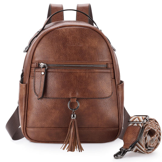 Chase Chic Mini Backpack Purse for Women, Vegan Leather Cute Small Backpack Ladies Fashion Shoulder Handbag for Travel Brown
