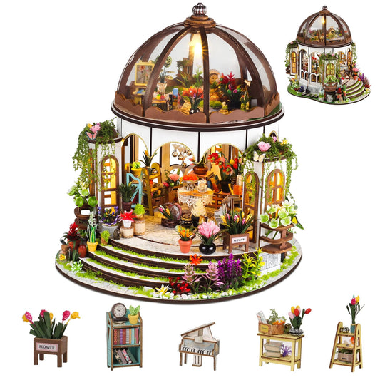 DIY Miniature House Kit,Green Garden Mini House Building Kit with LED & Furniture,Tiny House Dollhouse Kit for Adults Teen Hobby,Wooden Craft Mini Model Kit,Plants Lover Home Decor Birthday Gifts