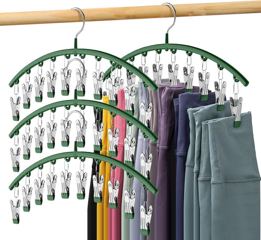 Skiennix Legging Organizer - Space-Saving Metal Yoga Pants Hangers | 4 Pack with 10 Clips, Green