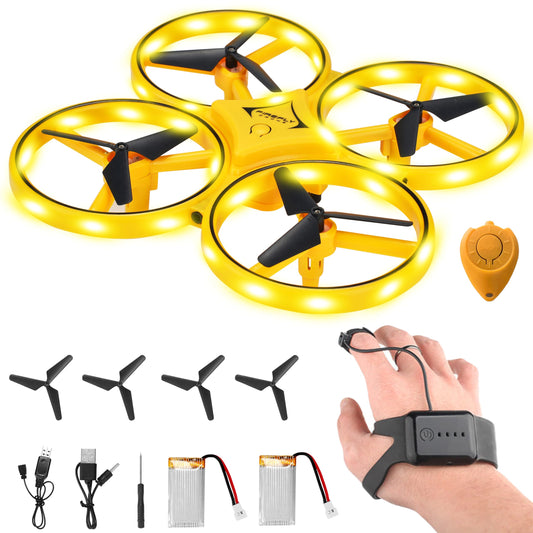 Awaiymi Gesture Control Drone Rc Quadcopter Aircraft Hand Sensor Drone with Smart Watch Controlled, 2 batteries, 360° Flips, Led Light, 3 Modes, 2 USB Cables, Best Gift for Kid