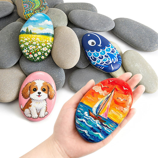 Simetufy 15 Pcs Large Rocks for Painting, 4-5 Inch River Rocks Painting Stones Smooth Flat Rocks for Painting, Natural Rocks to Paint for Arts DIY Crafts Kids Painters