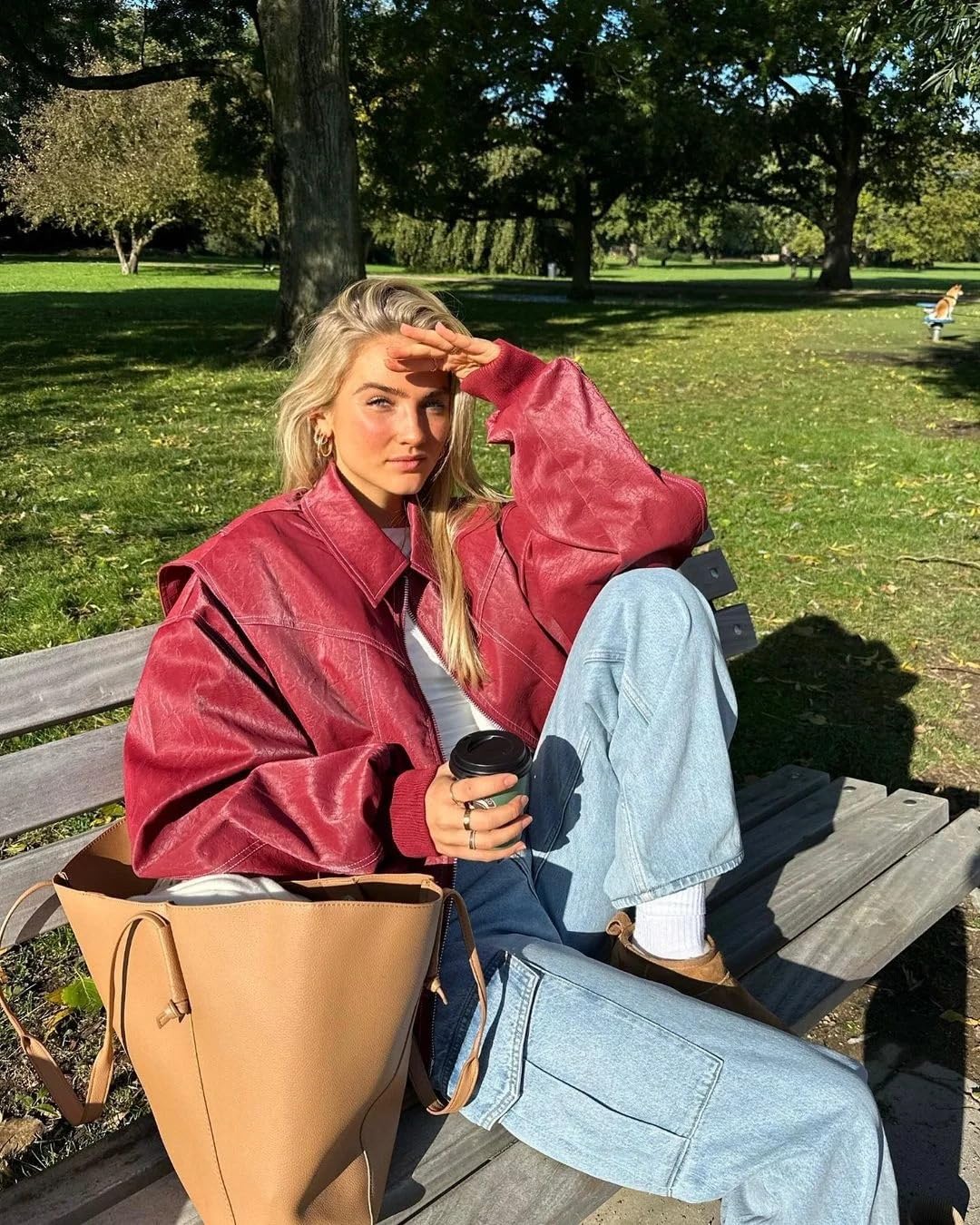 utcoco Women's Faux Leather Motorcycle Jacket Oversized Zip Up Winter Coat Outerwear 2025 Fall Fashion Clothes (X-Small, Red)