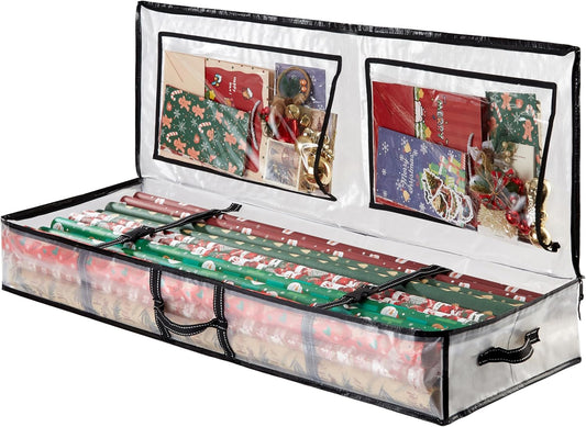 VENO Clear Wrapping Paper Organizer - 40-Inch Storage Box for Christmas Gift Bags & Holiday Accessories