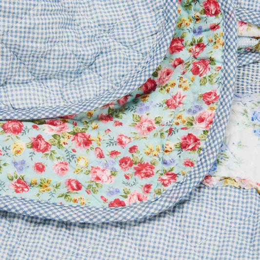 Cozyholy Original 100% Cotton Quilt Blue Floral Patchwork Quilted Throw Blanket, Reversible Bedspread Coverlet Vintage Shabby Chic Bedding Quilt for Bed Couch Sofa