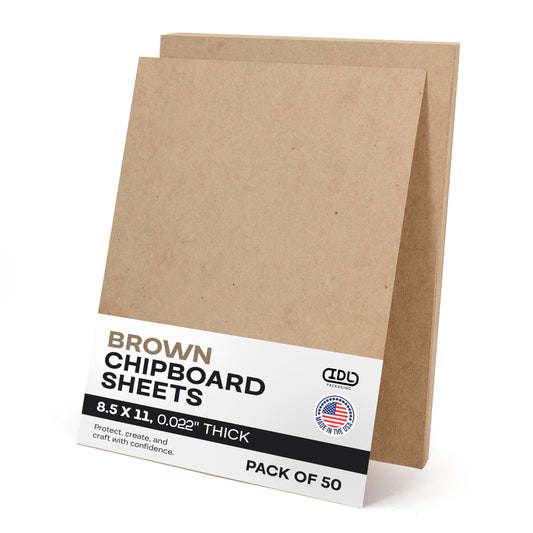 Chipboard Sheets 8.5" x 11", Pack of 50 - USA-Made Cardboard Sheets for Scrapbooking, Framing - Heavy-Duty 0.022" Thickness Brown Cardstock - Chip Board Pads for Crafts, DIY Projects by IDL Packaging