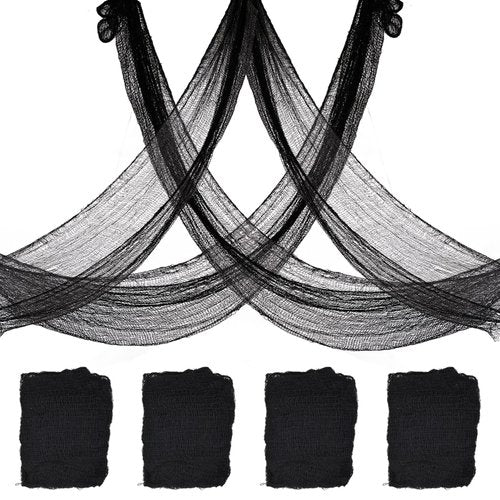 4 Pack Halloween Creepy Cloth Decorations, 30X72 Inch Black Scary Halloween Gauze Cloths, Spooky Cloth for Haunted House, Outdoor Patio, Garden, Halloween Indoor Wall Windows Black Cheesecloth Decor