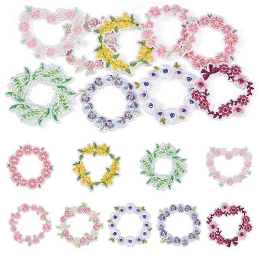 Cheriswelry 9Pcs Flower Iron on Patches for Clothing Wreath Embroidered Applique Patches 52-62mm for Hats Dress Jackets Jeans Backpacks DIY Craft Accessories