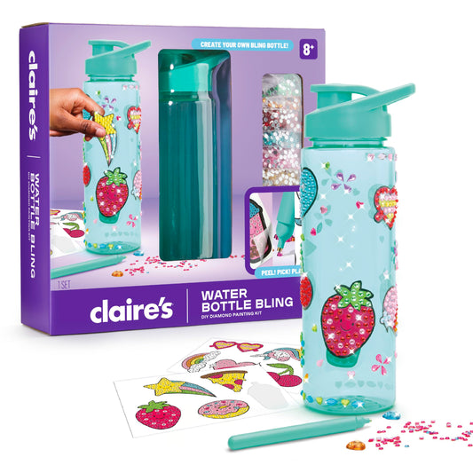 Claire’s Water Bottle Bling Decorating Set, DIY Diamond Painting Kit, 24 Oz BPA-Free Bottle, 990+ Diamond Art Gems, Unicorn, Heart & Fun Stickers, Girl Toys, Craft Kits for Gift Ages 8+