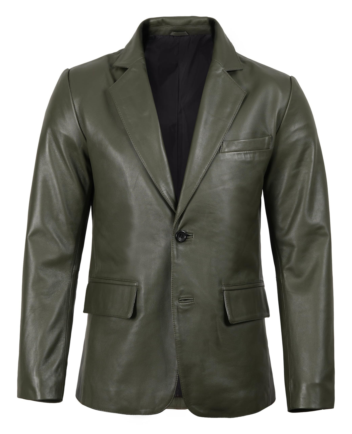 fjackets Lambskin Leather Jacket Classic Style Leather Blazer for Men Leather Coat For Men, 2 Button Blazer Olive Green| [1123805], XL