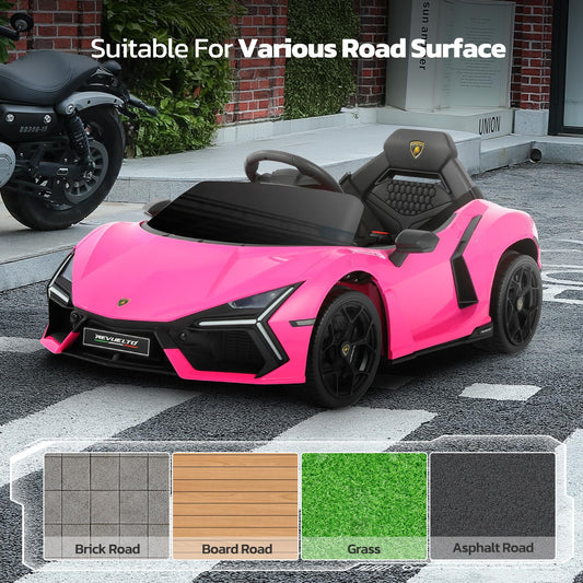 ELEMARA Licensed Lamborghini Ride On Car with Scissor Door,Electric car for Kids with Remote Control,12V Kids Car with Bluetooth,LED Light,MP3 Player and Wide Seat(Pink)