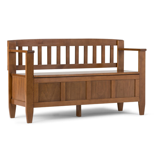 SIMPLIHOME Brooklyn Entryway Storage Bench - 48 inch Wide Solid Wood Hallway Bench in Medium Saddle Brown, Contemporary Mudroom Bench for Entry or Foyer with Lift-Up Lid and Spacious Hidden Storage
