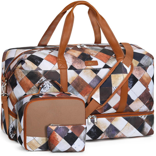 IBFUN Weekender Bags for Women, Travel Duffle Bag with Shoe Compartment Carry on Weekender Overnight Duffel for Weekend Travel Business Trip 3PCS