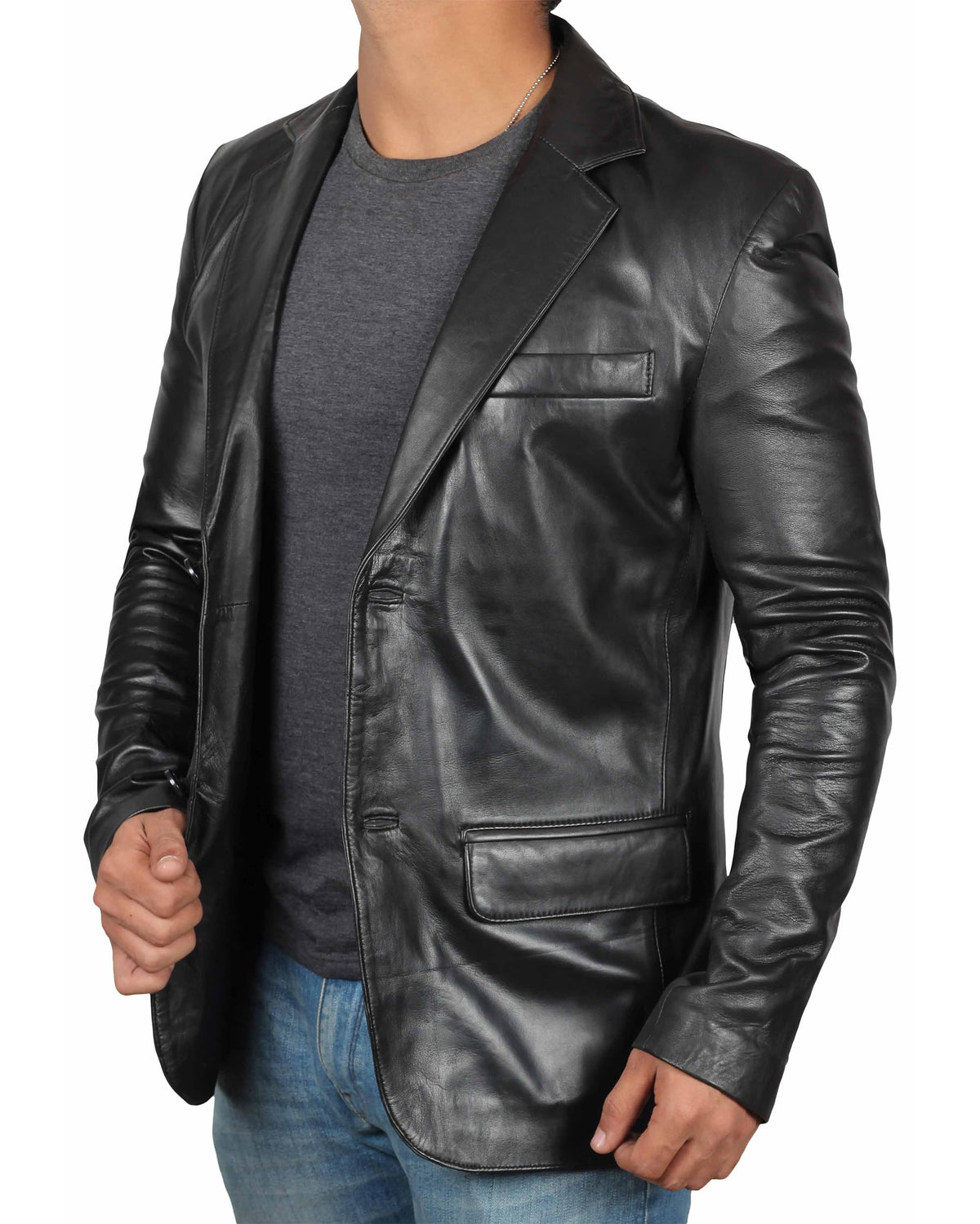 fjackets Lambskin Leather Jacket Men Casual Coat – Notched Collar Classic Style Ultimate Leather Blazer for Men - Black | [1500565], XL