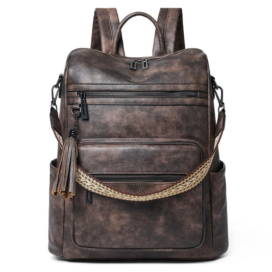 Shrrie 15.6 inch Laptop Backpack for Women,Large Leather Backpack Purse,Travel,Carry on,Water Resistant Casual Laptop Backpacks,College Backpack,Work Backpack for Women,Two-toned Coffee