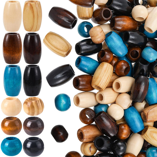 Pndeyo 60pcs Wooden Beads for Crafts, 2 Sizes Large Hole Natural Wood Hair Beads, Vintage Wooden Spacer Accessories for Macrame Necklace Bracelet DIY Craft Handmade Decor- 6 Colors