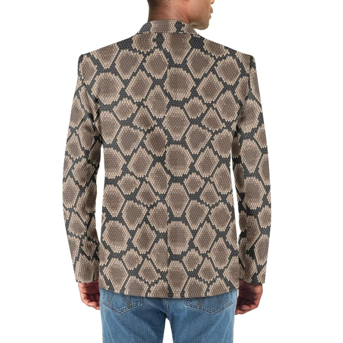 Sprowallow Snake Skin Print Men Blazer Casual Sports Coat Notched Lapel Fit One Button Jacket Suit with 2 Pockets