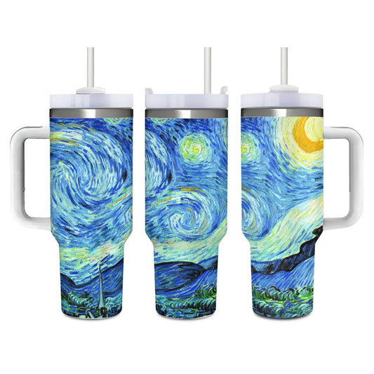 Mount Hour Starry 40 OZ Stainless Steel Tumbler with Handle Lid Straw, Ice Bully Hot/Cold Coffee Cup for Women Men Birthday Presents