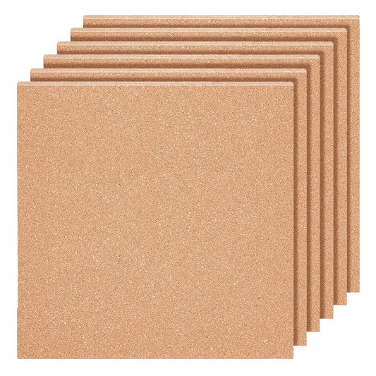 BENECREAT 6PCS Cork Sheet, 12x12inch Square Cork Sheet, Sand Brown Coasters Cork Board for Bulletin Boards, Wall Decorations and DIY Crafts, 4mm Thick