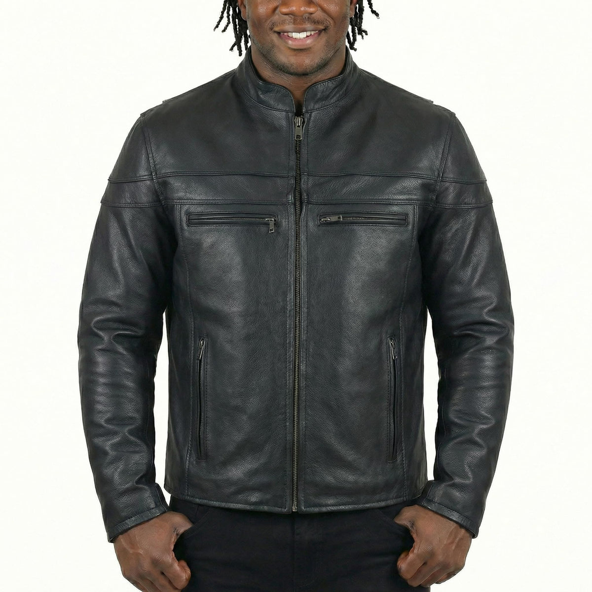 Vance Leather's Men's Premium Leather Motorcycle Racer Jacket with Vents Reflective Piping and CCW Pockets (XL)