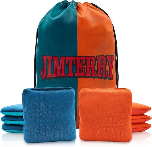 JIMTERRY Professional Cornhole Bags Set of 8 Dual Sided Corn Holes Bags Double Sided Regulation Slick and Stick Corn Hole Bean Bags for Pro Corn Hole Game