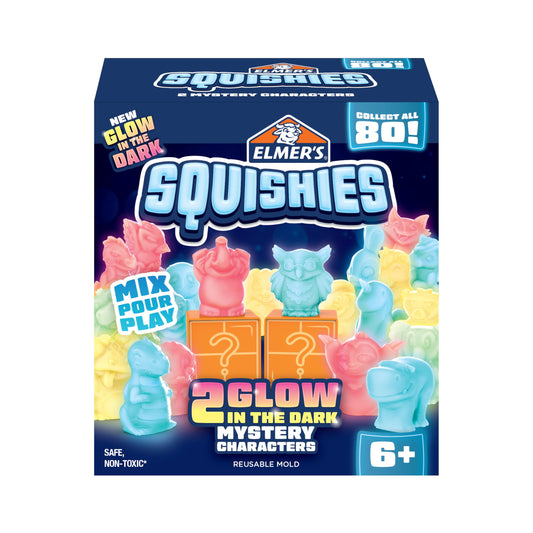 Elmer's Squishies, Kids DIY Activity Kit, Squishy Glow in the Dark Toys, Creates 2 Mystery Characters, 13 Piece Set - Slime Fun, Crafts, Holiday Gift for Ages 6+