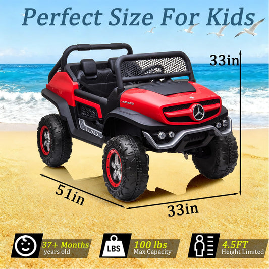 LUIBAS 24V 4WD 2-Seater Kids Ride on Toy Car W/Parents Remote Control, Licensed Benz Unimog 4x4 Electric Vehicle Side by Side Kids UTV with Music Play, Bluetooth, Outdoor for Boys and Girls, Pink
