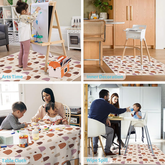 Blissful Diary Baby Splat Mat for Under High Chair, 50.4 x 50.4 Inch Wipeable Splash Mat, Waterproof and Washable, Anti-Slip Floor Protector, Boho Rainbow