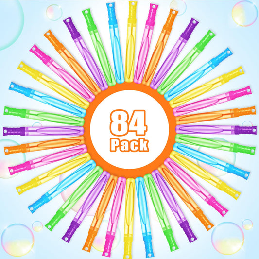 Shemira 84 Pack Bubble Wands in 6 Colors, Bulk Assortment Toys for Kids, Carnival Prizes, Themed Birthday, Wedding, Summer Outdoor Toys for Girls & Boys, Ideal Goodies Bags Stuffers