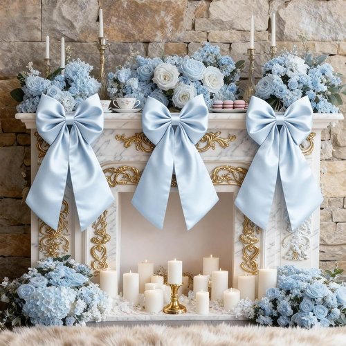 Blue Bow Decor - Crib Skirt with Large 22x11 Inch Bows | Perfect for Christmas, Baby Showers & Weddings