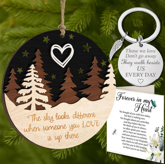4" Memorial Christmas Ornament 2025 - Angel Wings Keychain & Condolence Card | Thoughtful Bereavement Gift for Mom, Dad, Nana, Papa