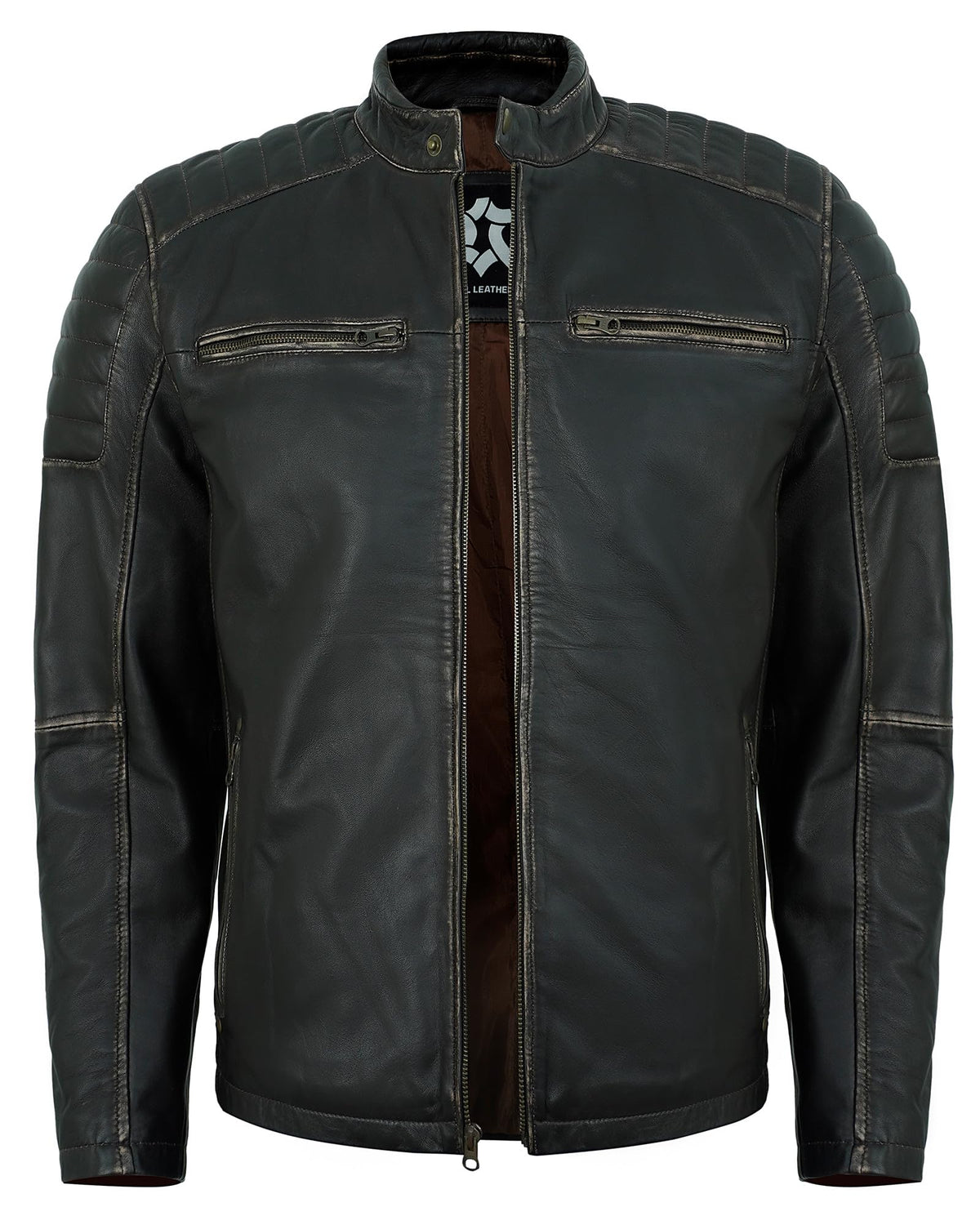 UrbanFocal Quilted Brown Leather Jacket Men - Real Lambskin Stylish ZipUp Mens Leather Jackets | [101011006] Felx Ruboff, 2XL