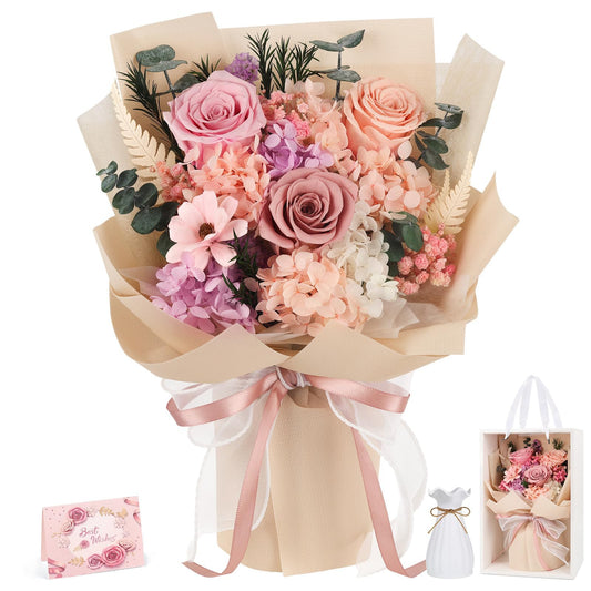 Flowers for Delivery Prime Preserved Flowers Bouquet That Last 3-5 Years Real Forever Roses Bouquet for Mom Mother Women Wife Girlfriend Anniversary Birthday Valentines Day Gifts for Her(Pink)