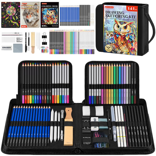 141 PCS Art Supplies Sketching Kit Pro Max, Drawing Pencils with Sketchbook, Coloring Book, Colored Graphite Charcoal Watercolor & Metallic Pencils, Drawing Supplies Gifts for Artists Adults Kids