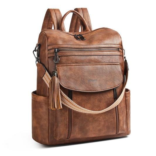 Shrrie Laptop Backpack for Women 15.6 inch,Travel Leather Backpack Purse Nurse Teacher Carry on Backpack Computer Bag,Professional Water-Resistant College Business Work Casual Daypack,Two-toned Brown