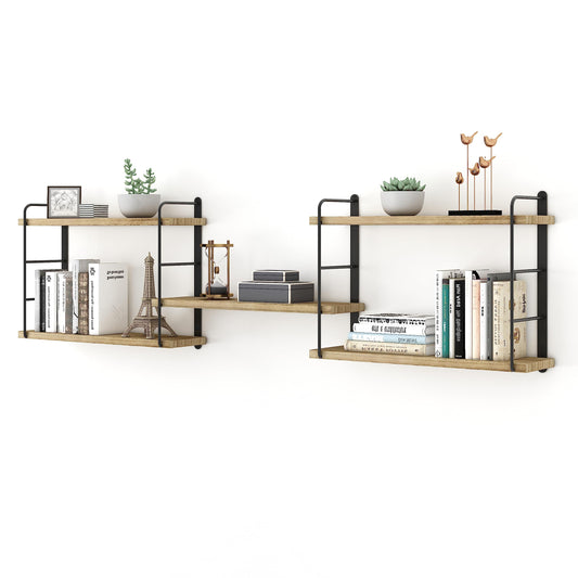 MXCSE Wall Shelves, Wall Mounted Bookshelves, DIY Floating Shelves for Wall, Wood Hanging Book Shelves for Room, Bedroom, Living Room, Easy Installation (Wooden, 50W x 17H)