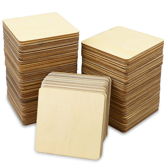 TKOnline 100Pcs Unfinished Wood Pieces, 3 x 3 Inch Blank Natural Wood Square Wooden Slices Wooden Board for DIY Crafts, Painting, Coasters, Scrabble Tiles, Decoration