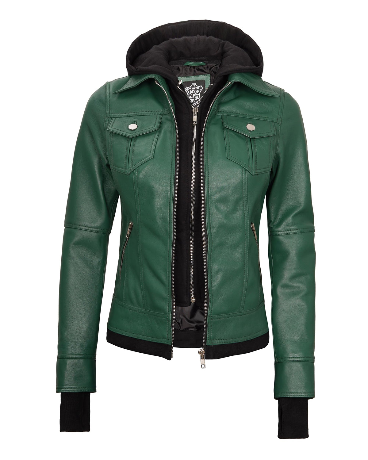 Blingsoul Hooded Leather Jacket Women | [1323863] Betty Green, M