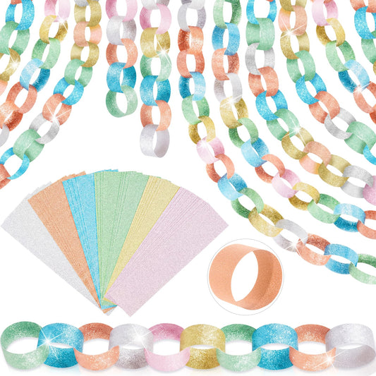 TaoBary 600 Sheet Glitter Paper Chain Garland 1.8x9.8In, Construction DIY Craft Chain Strip for Home Classroom Holiday Party Decoration Supplies with Double Sided Tape (1.77x9.84 Inch,Macaron Color)