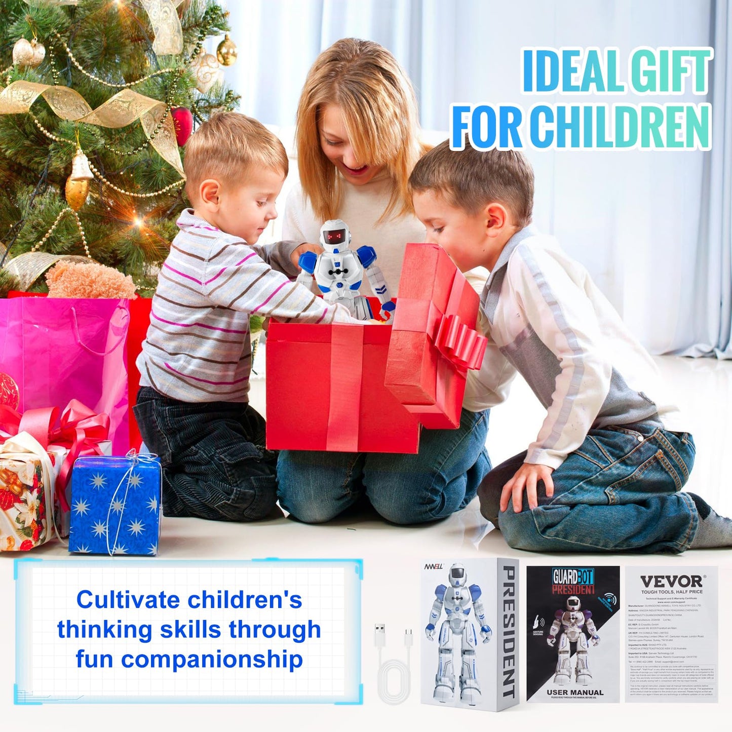 VEVOR RC Robot Toys for Kids, Gesture Sensing Programmable Remote Control Smart Robot, Interactive Walking Singing Dancing Robot for Age 3+ Year Old Boys Girls Birthday Gift Present
