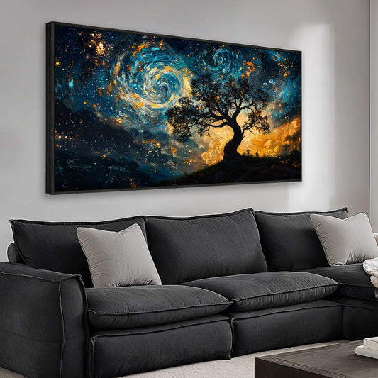 The Mode Art Wall Art Starry Night Canvas Wall Art Natural Scenery Pictures Wall Decor For Living Room Bedroom Decor Office Home Decoration 20 x 40 inches -Black Framed