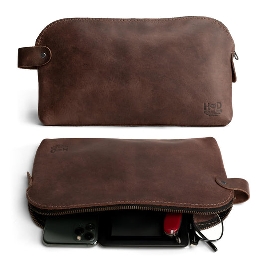 Hide & Drink, Large Rustic All Purpose Dopp Kit Utility Bag for Cords & Chargers, Travel Bag, Multi-Purpose Bag, Full Grain Leather, Handmade, Espresso