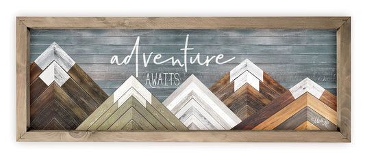 MRC Wood Products Adventure Awaits Rustic Style Wall Décor Sign With Frame 6x18