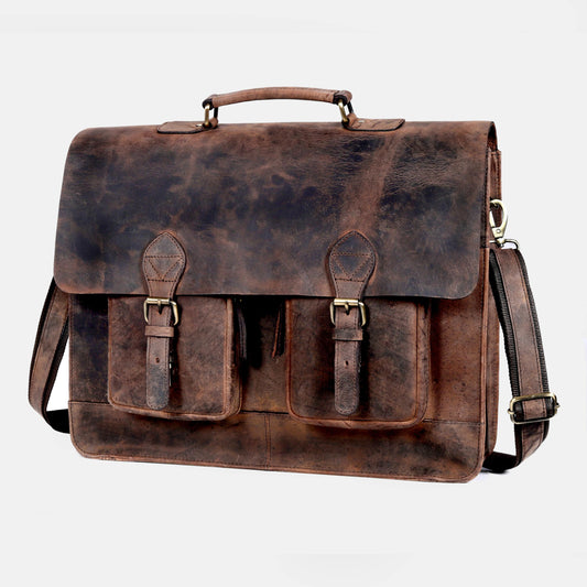 cuero Leather Messenger Bag for Men, 18 Inch Laptop Crossbody, Vintage Handmade Leather Shoulder Satchel Bag for Men, Full Grain Business Briefcase for Office/Work/Travel - Retro Brown