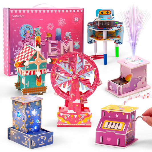 Sntieecr 6-in-1 Stem Kits for Kids Age 8-12, Girls Engineering Kit with 3D KT Board Puzzle, Educational Craft Building Toys for Girls, STEM Building Kits for Ideal Christmas, Birthday Gifts
