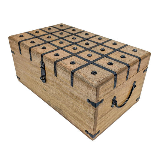 Aiden Asher Handmade Pirate Treasure Chest - Rustic Decorative Jewelry - Wooden Storage Box with Iron Lock & Skeleton Key
