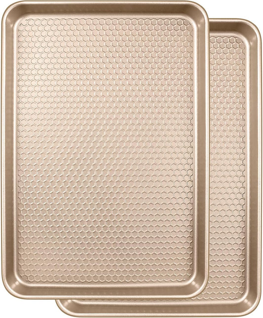 Wildone Baking Sheet Pan Set - Nonstick Honeycomb Embossed 15x10 Inch Cookie Sheets | Champagne Gold, 2 Pack