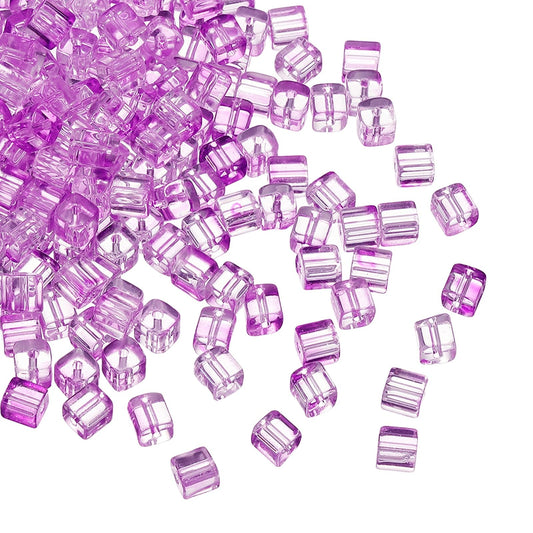 uxcell 500 Pcs Crystal Cube Beads, 7mm Clear Glass Faceted Square Spacer Beads Craft Making Supplies for Jewelry DIY Bracelet Earring Necklace, Light Purple
